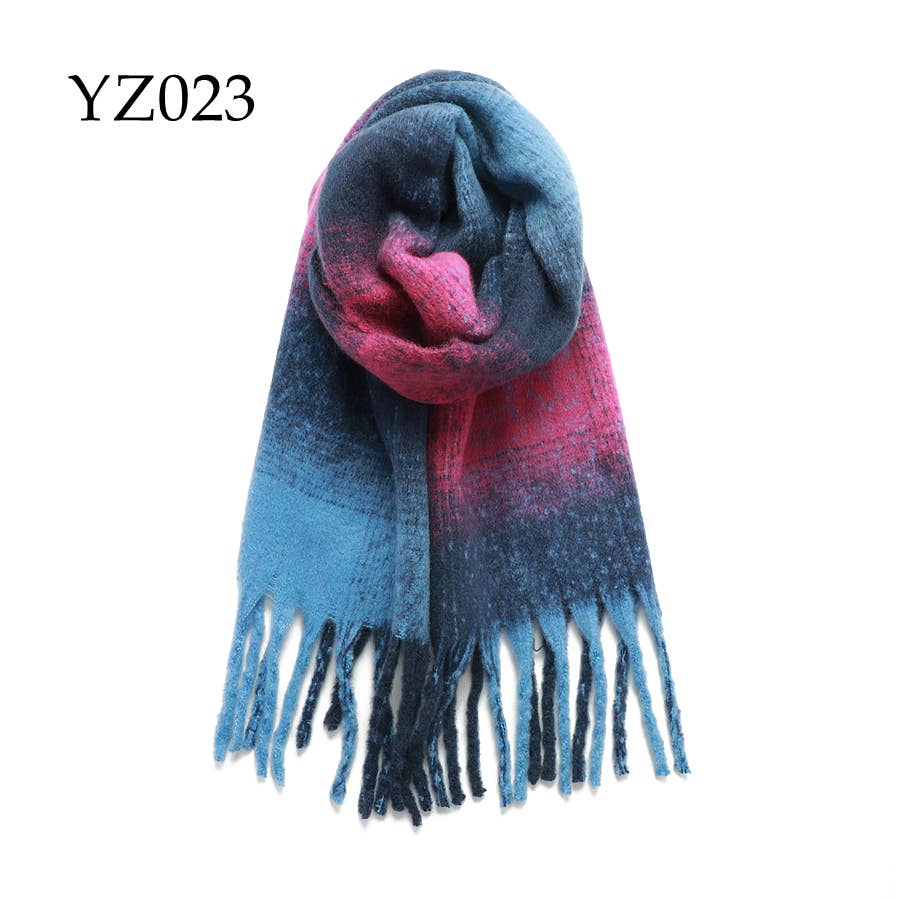 Adorro - Chunky Oblong Plaid Fleece Scarf- Pink and Grey - Image 10