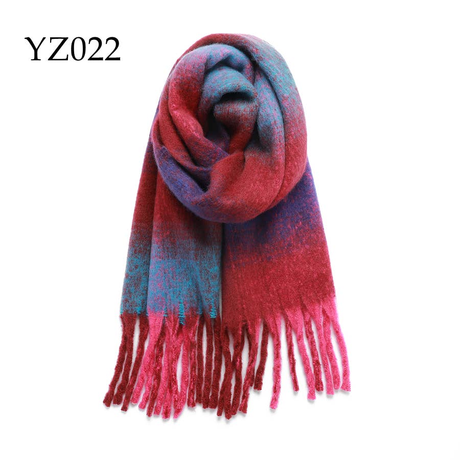 Adorro - Chunky Oblong Plaid Fleece Scarf- Pink and Grey - Image 3