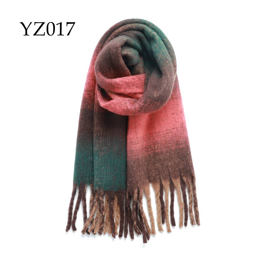 Adorro - Chunky Oblong Plaid Fleece Scarf- Pink and Grey - Image 5