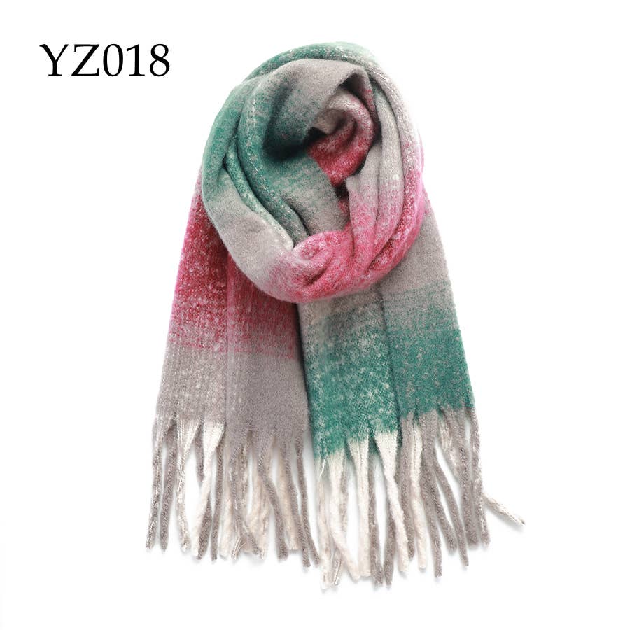 Adorro - Chunky Oblong Plaid Fleece Scarf- Pink and Grey - Image 6
