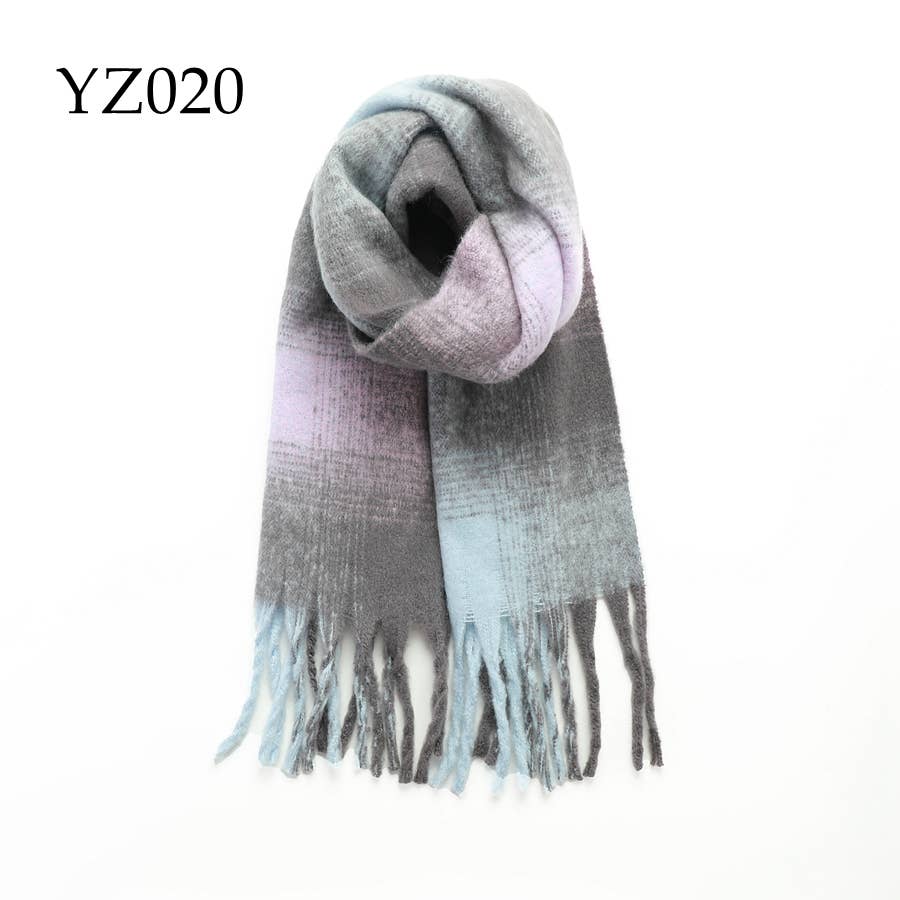 Adorro - Chunky Oblong Plaid Fleece Scarf- Pink and Grey - Image 8