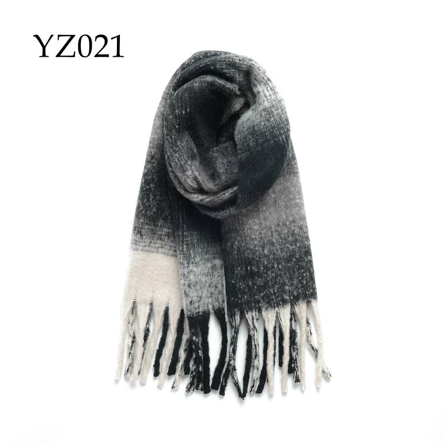 Adorro - Chunky Oblong Plaid Fleece Scarf- Pink and Grey - Image 9