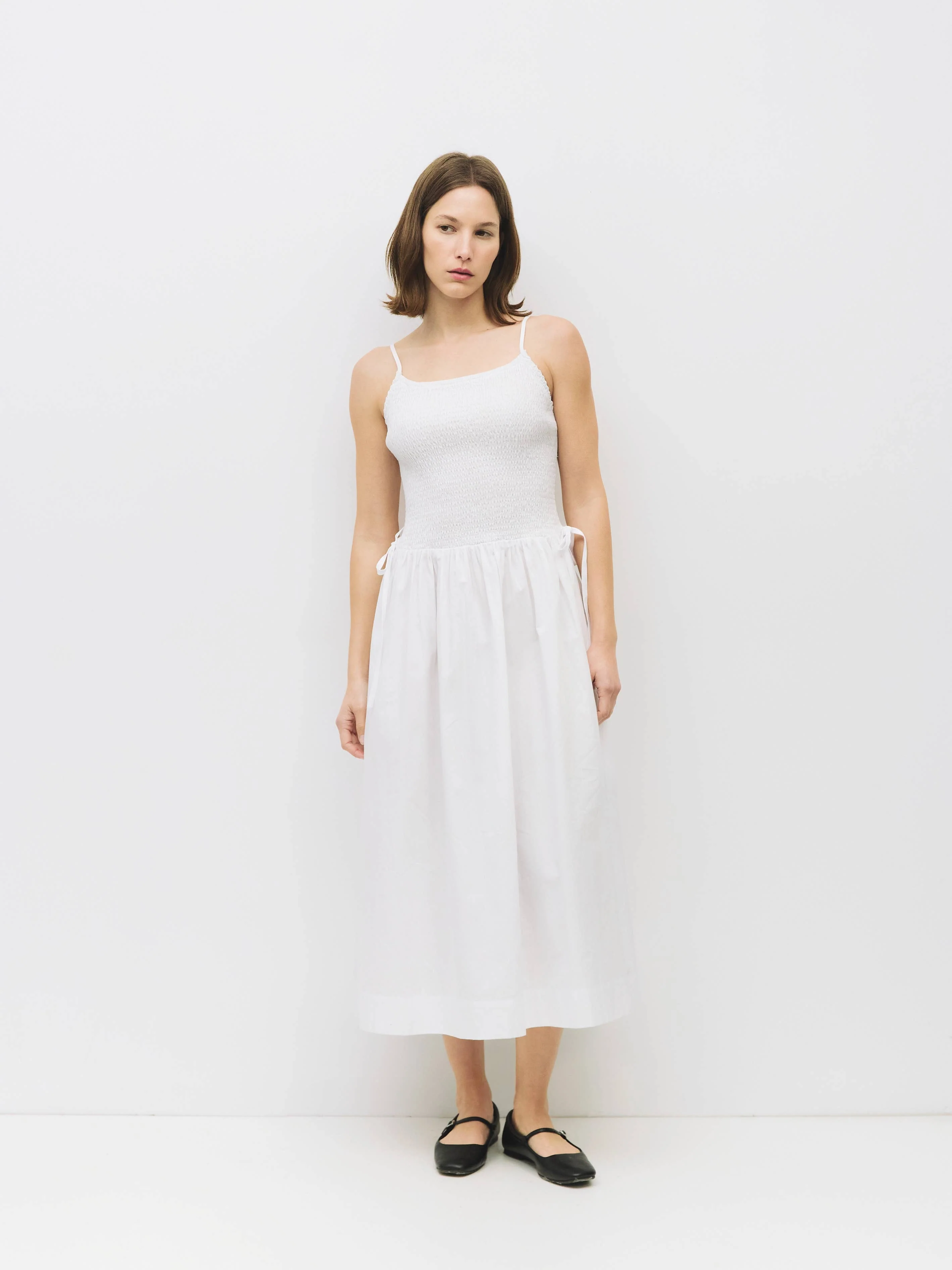 All Row - The Jenni Dress | Smocked Midi Dress with Side Ties: WHITE - Image 2