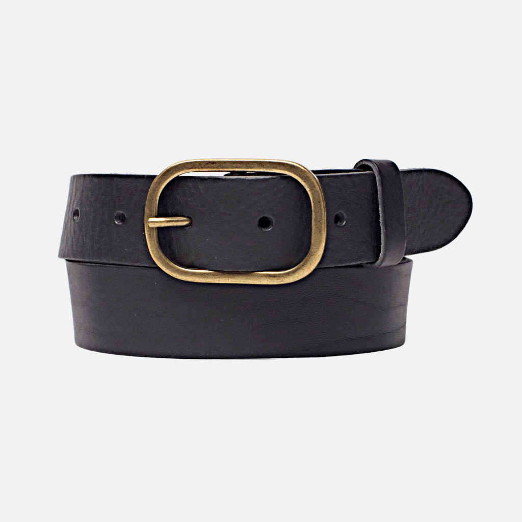Amsterdam Heritage- Marin Gold Oval Buckle Belt Black- XS/S