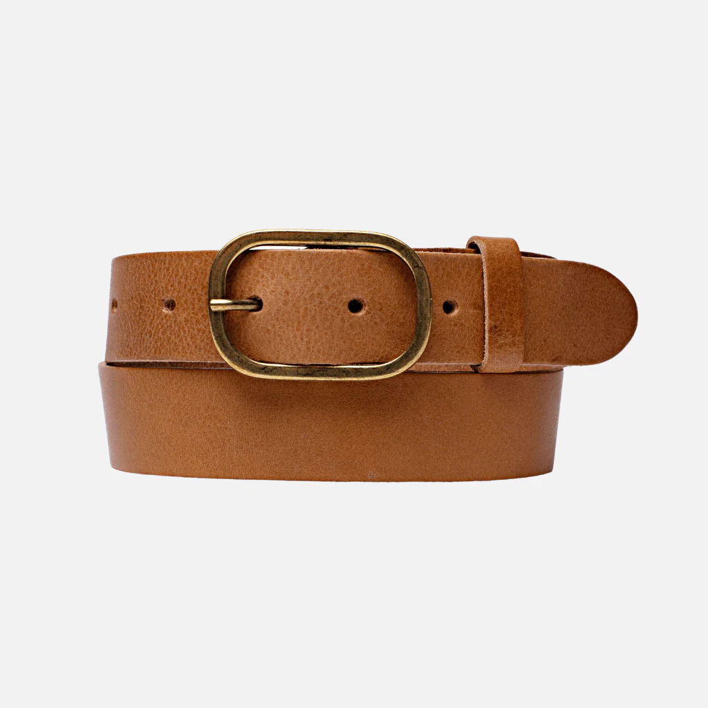 Amsterdam Heritage - Marin Gold Oval Buckle Belt Camel- M/L