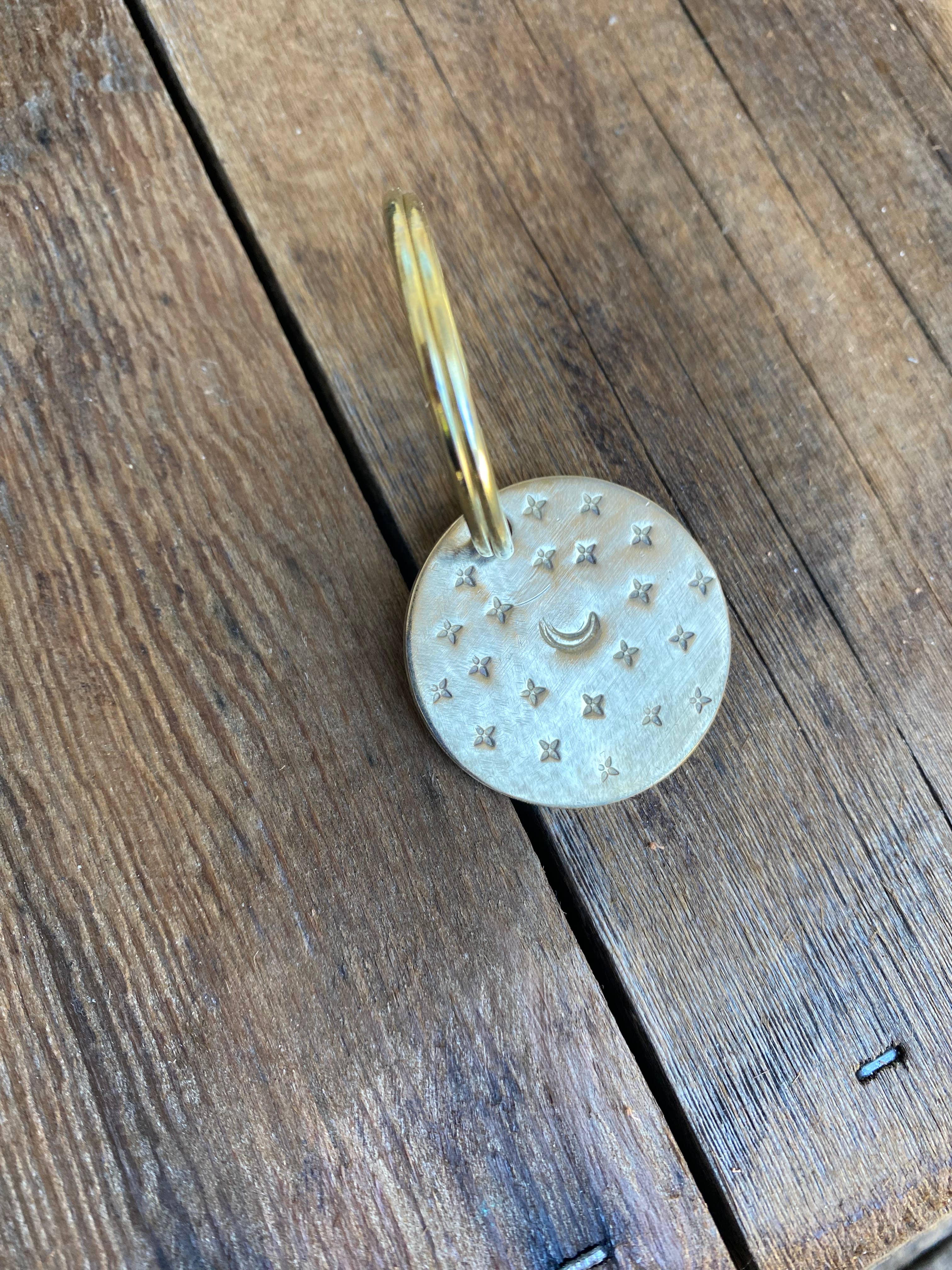 Belle's Nest - Crescent Moon and Stars Key Tag and Brass Ring