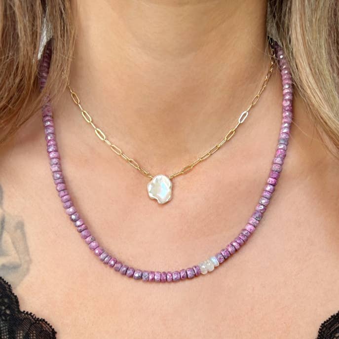 Cobalto Calcite Necklace with Moonstone Offset - Image 3