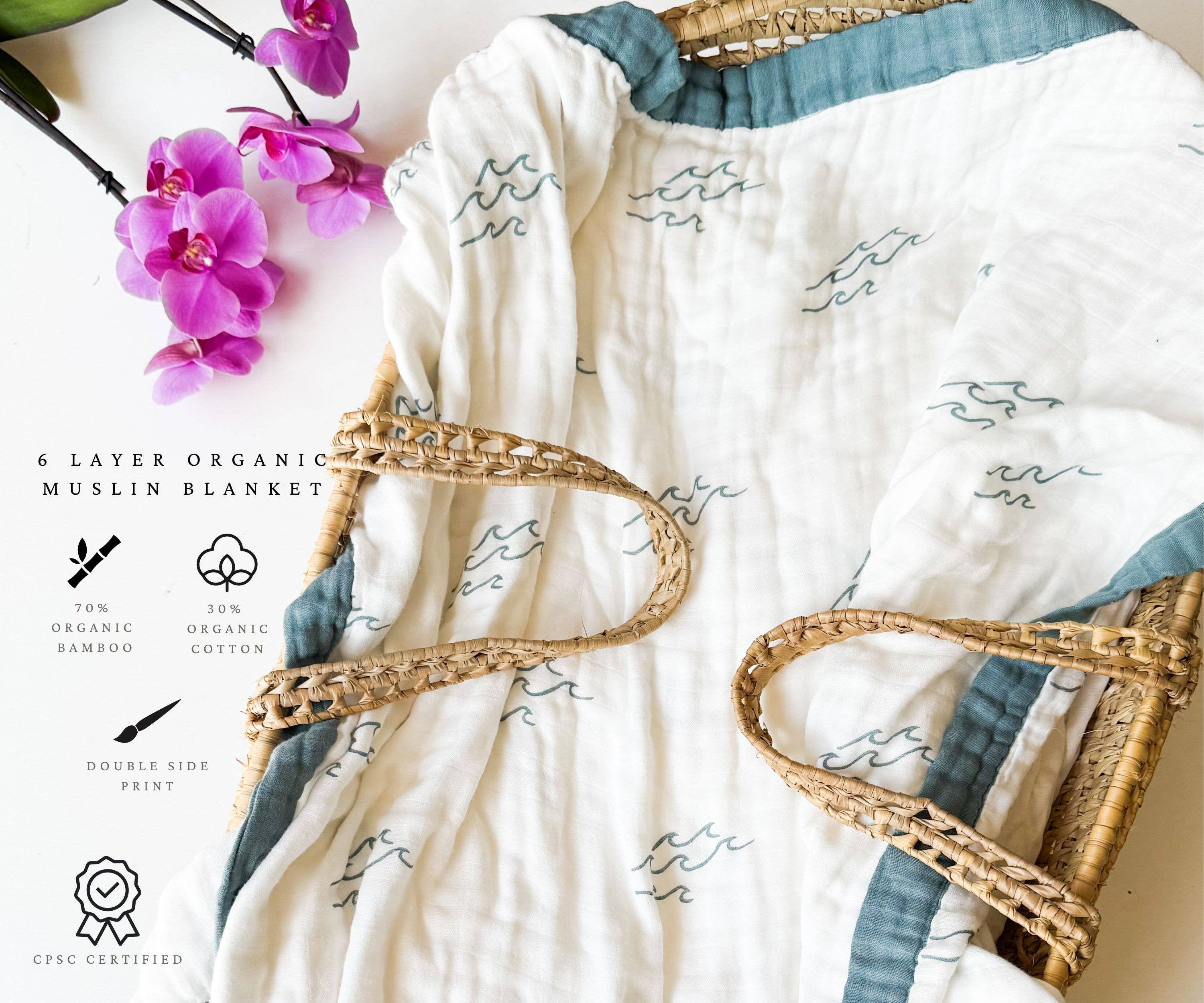 Coca + B. - Nautical Surfer Wave Organic Bamboo Blanket - Image 7
