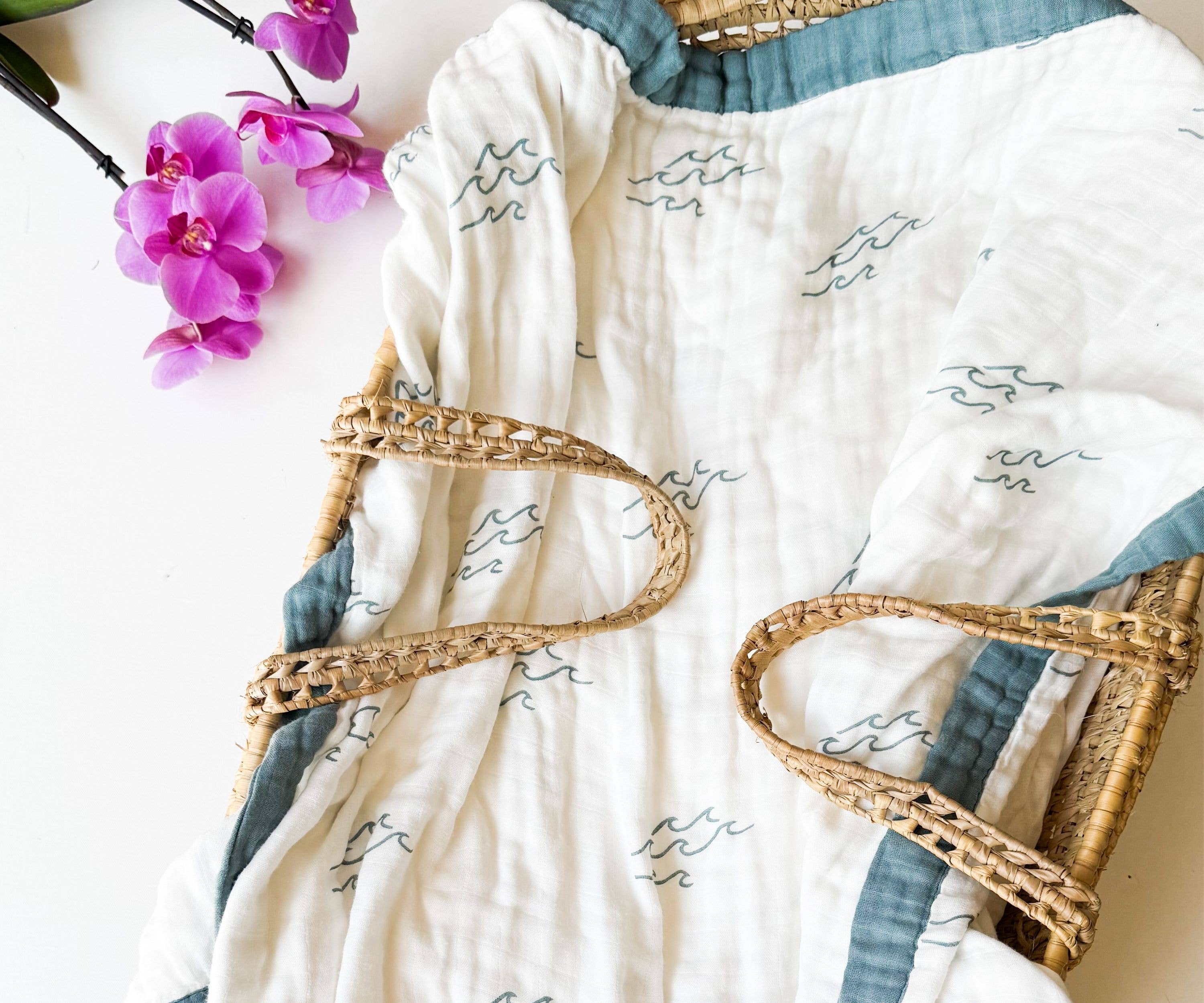 Coca + B. - Nautical Surfer Wave Organic Bamboo Blanket - Image 9