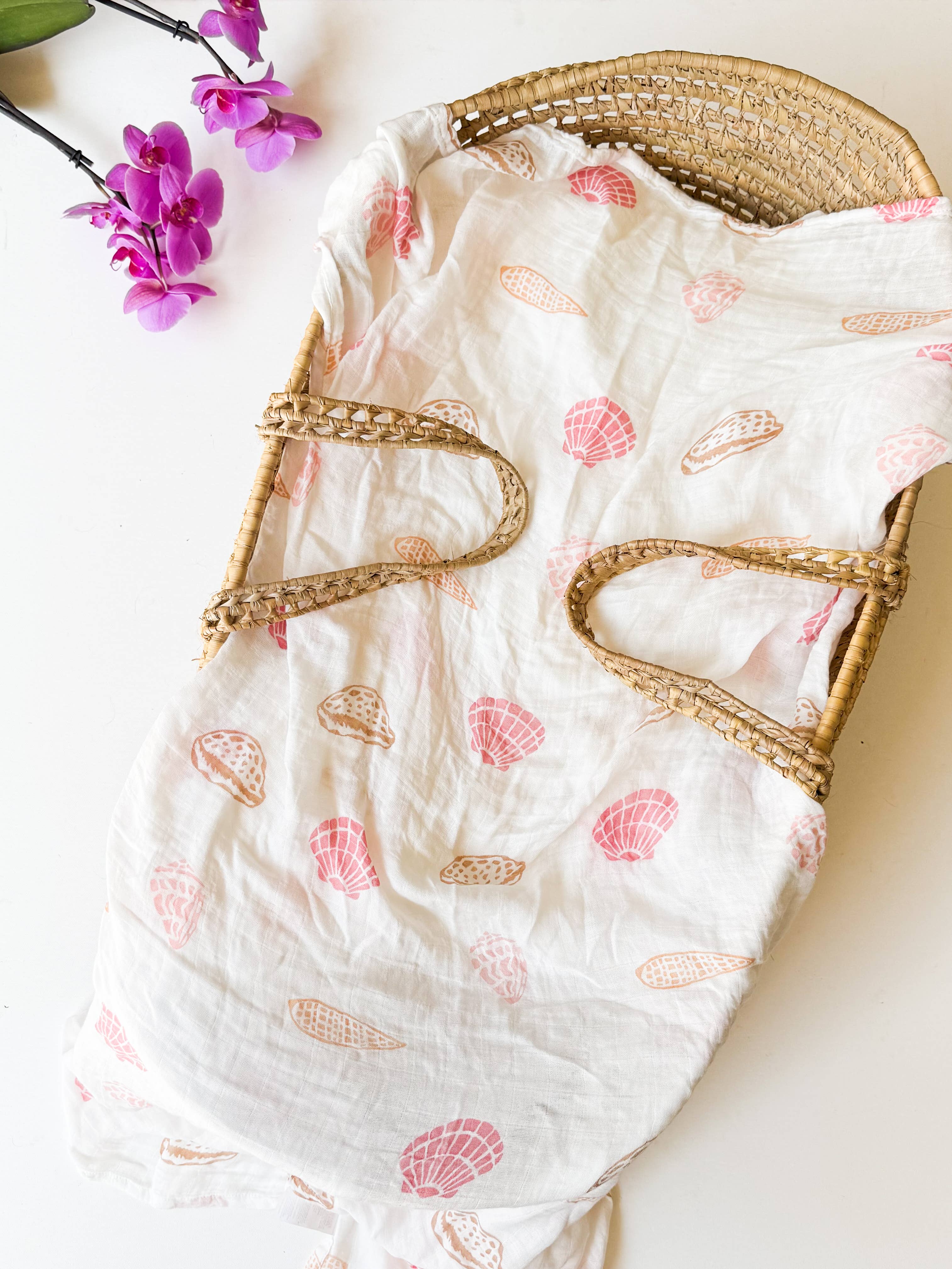 Coca + B. - Seashell Print Organic Bamboo Swaddle - Image 4