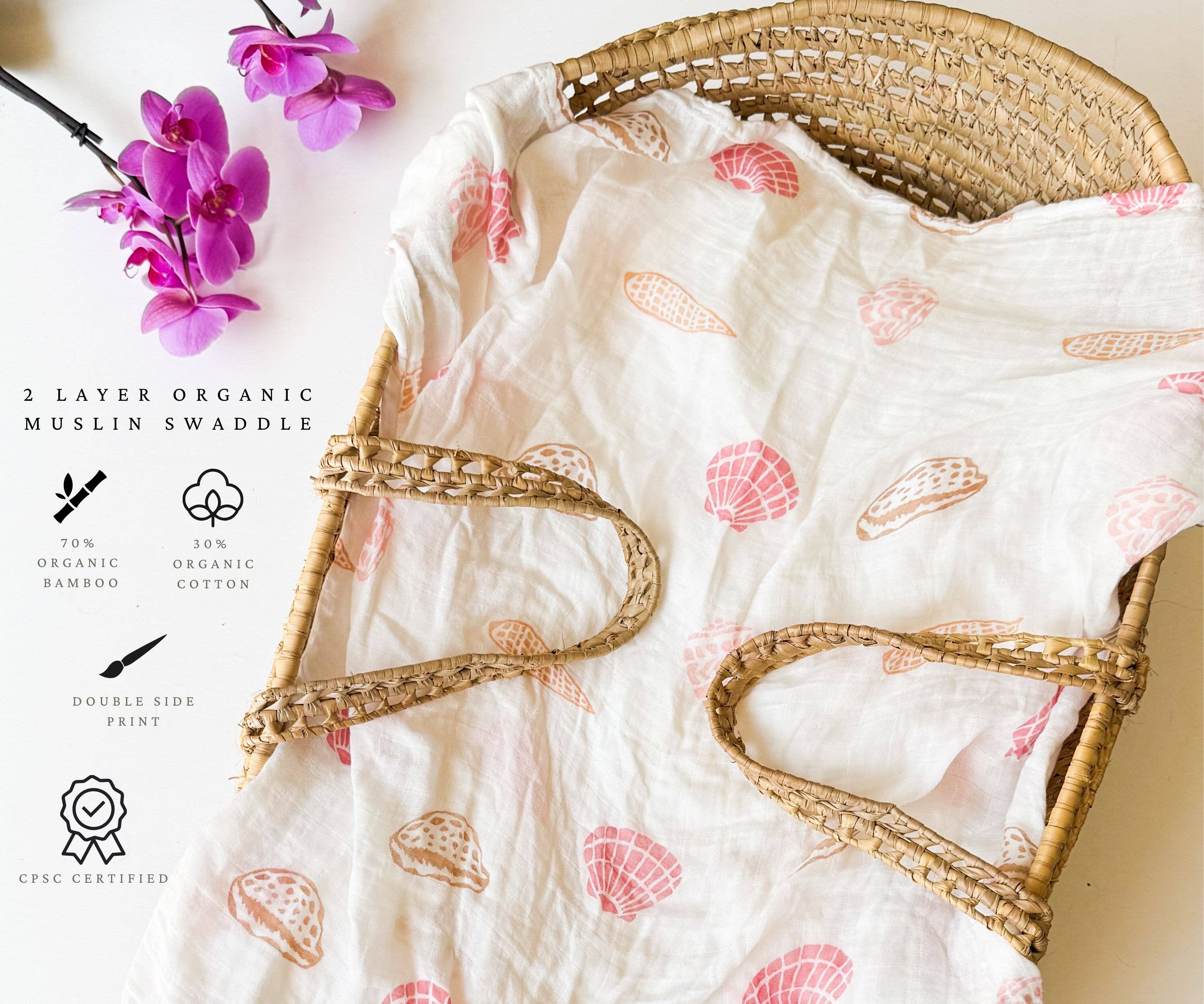 Coca + B. - Seashell Print Organic Bamboo Swaddle - Image 7