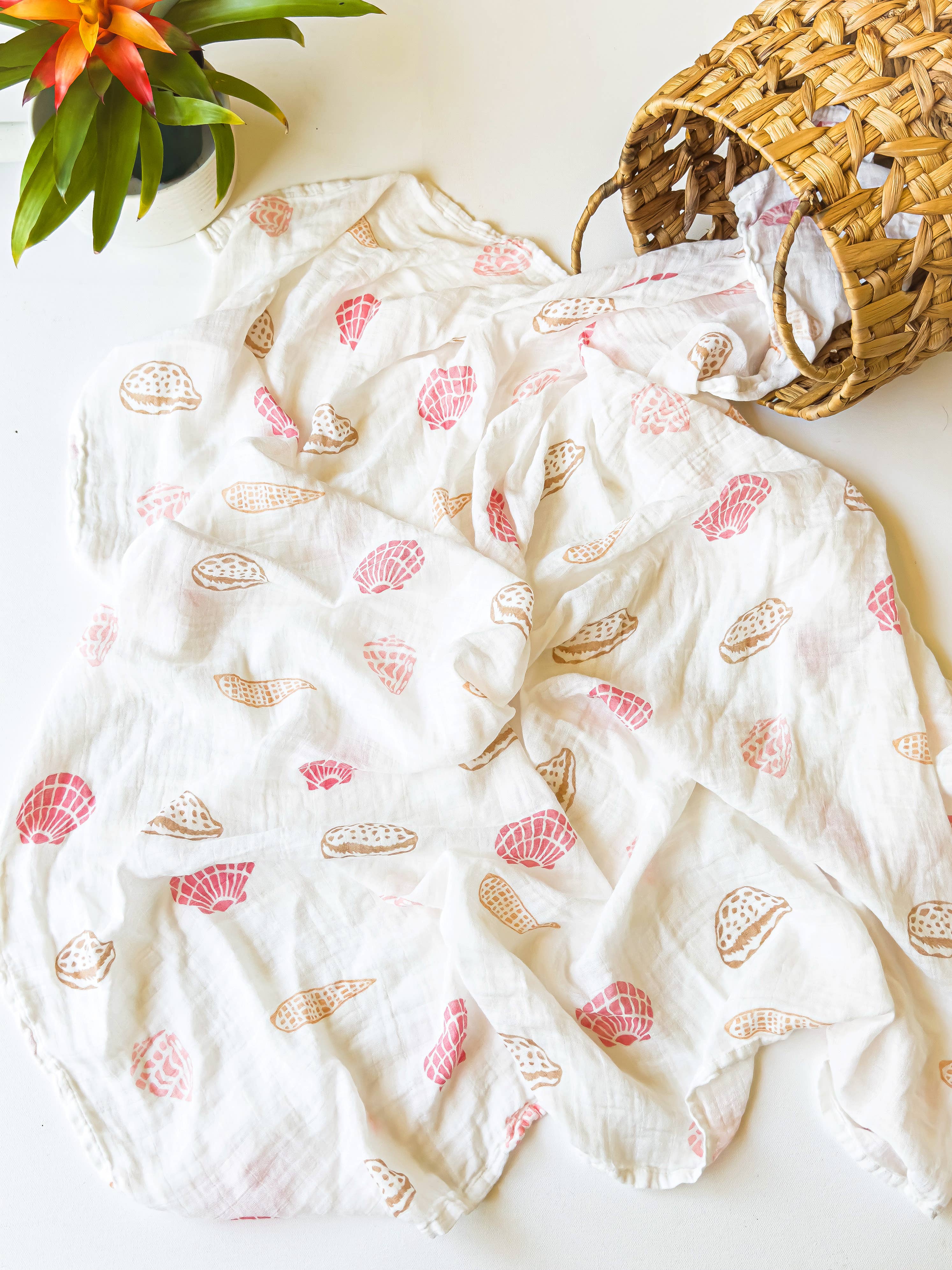 Coca + B. - Seashell Print Organic Bamboo Swaddle - Image 8