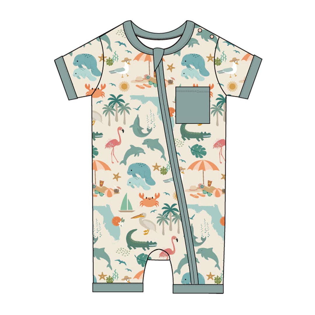 Emerson and Friends - Explore Florida Souvenir Bamboo Baby Shortie Romper