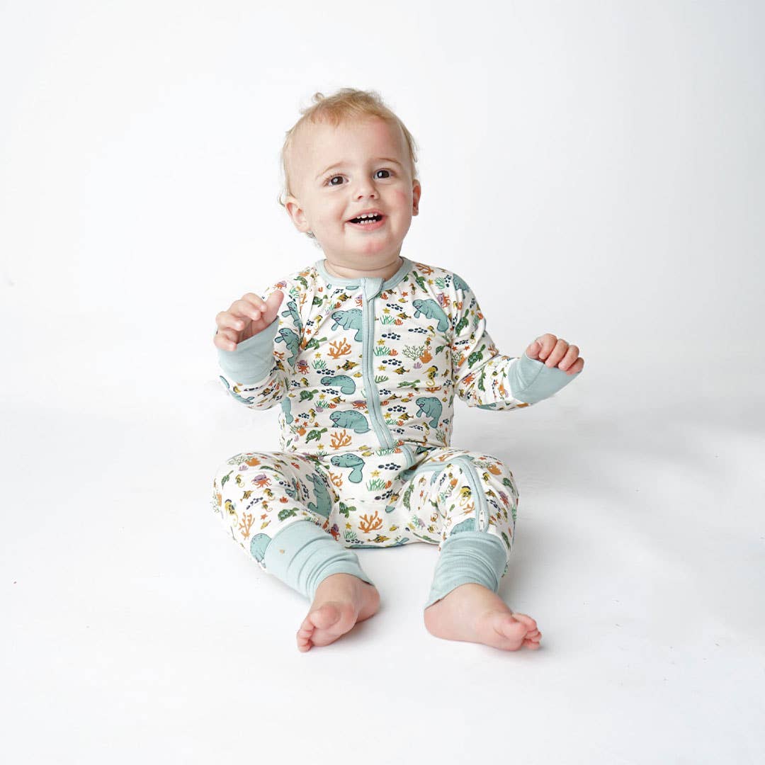 Emerson and Friends - Manatee Bamboo Baby Pajamas Convertible Romper - Image 4