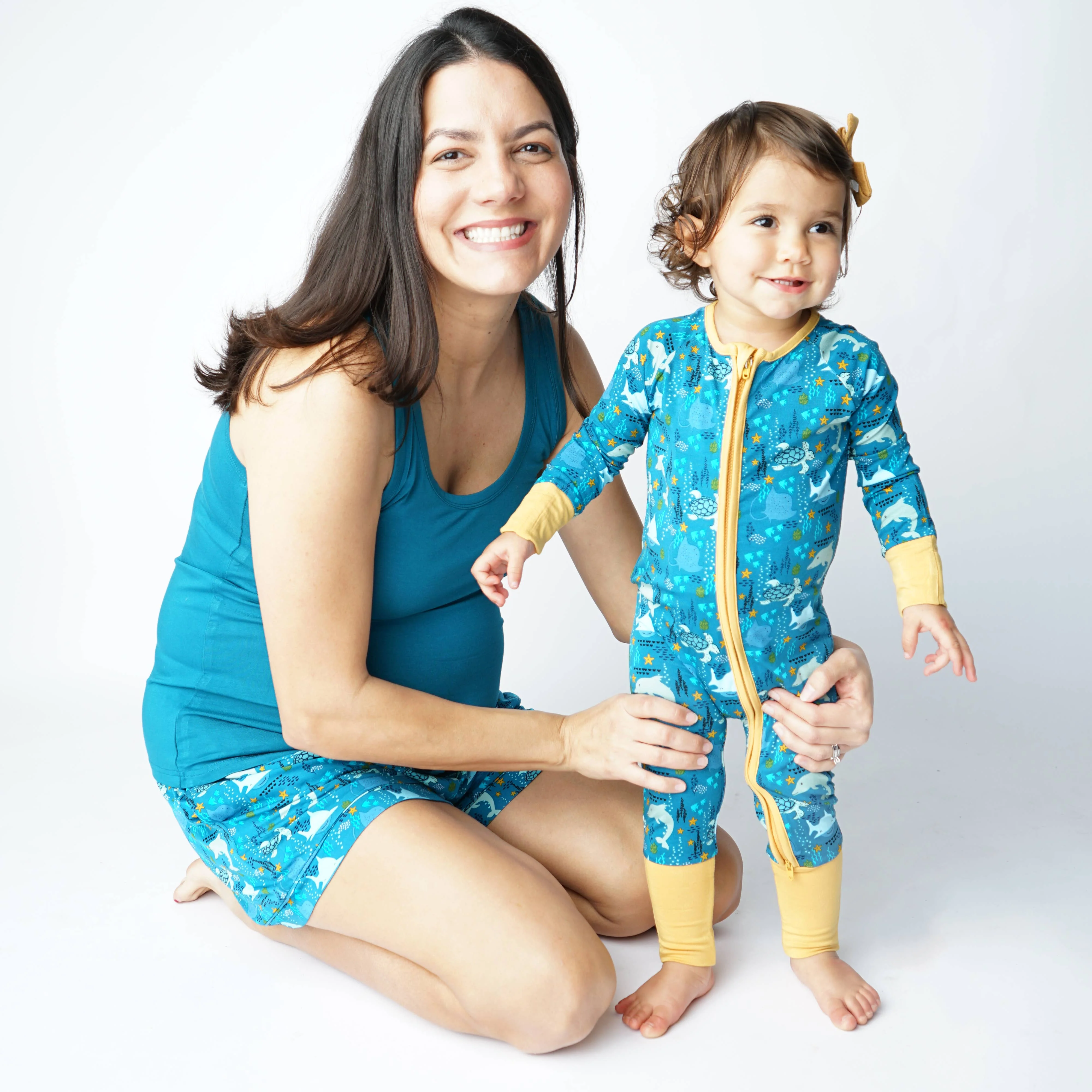 Emerson and Friends - Ocean Friends Bamboo Pajama Convertible Footie Romper: Blue / 6-12M - Image 2