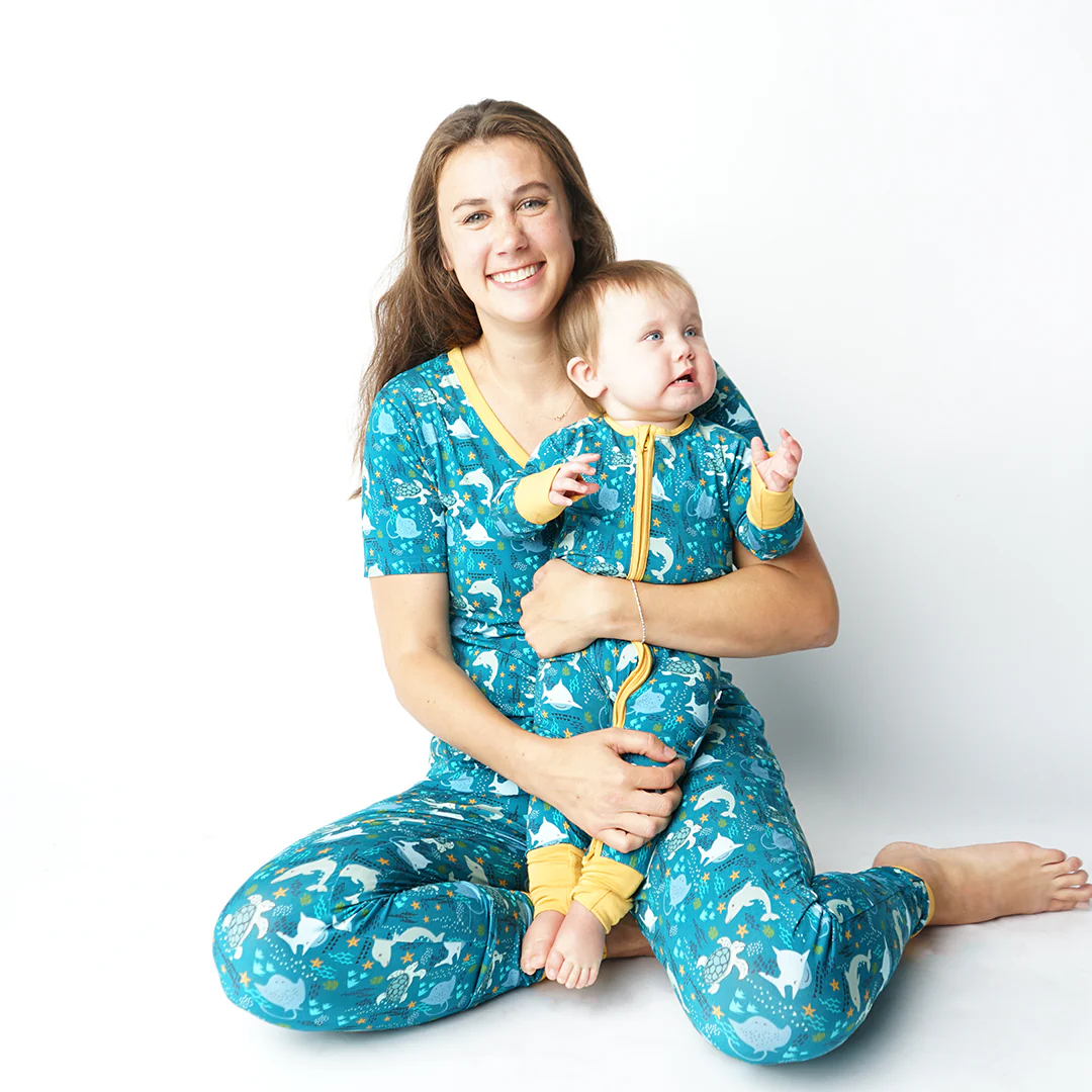 Emerson and Friends - Ocean Friends Bamboo Pajama Convertible Footie Romper: Blue / 6-12M - Image 3