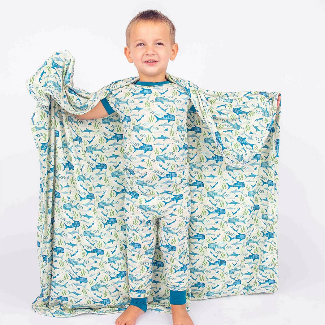 Emerson and Friends - Shark Friends Ocean Animals Bamboo Baby Swaddle Blanket: Blue/Multi / Small - Image 2