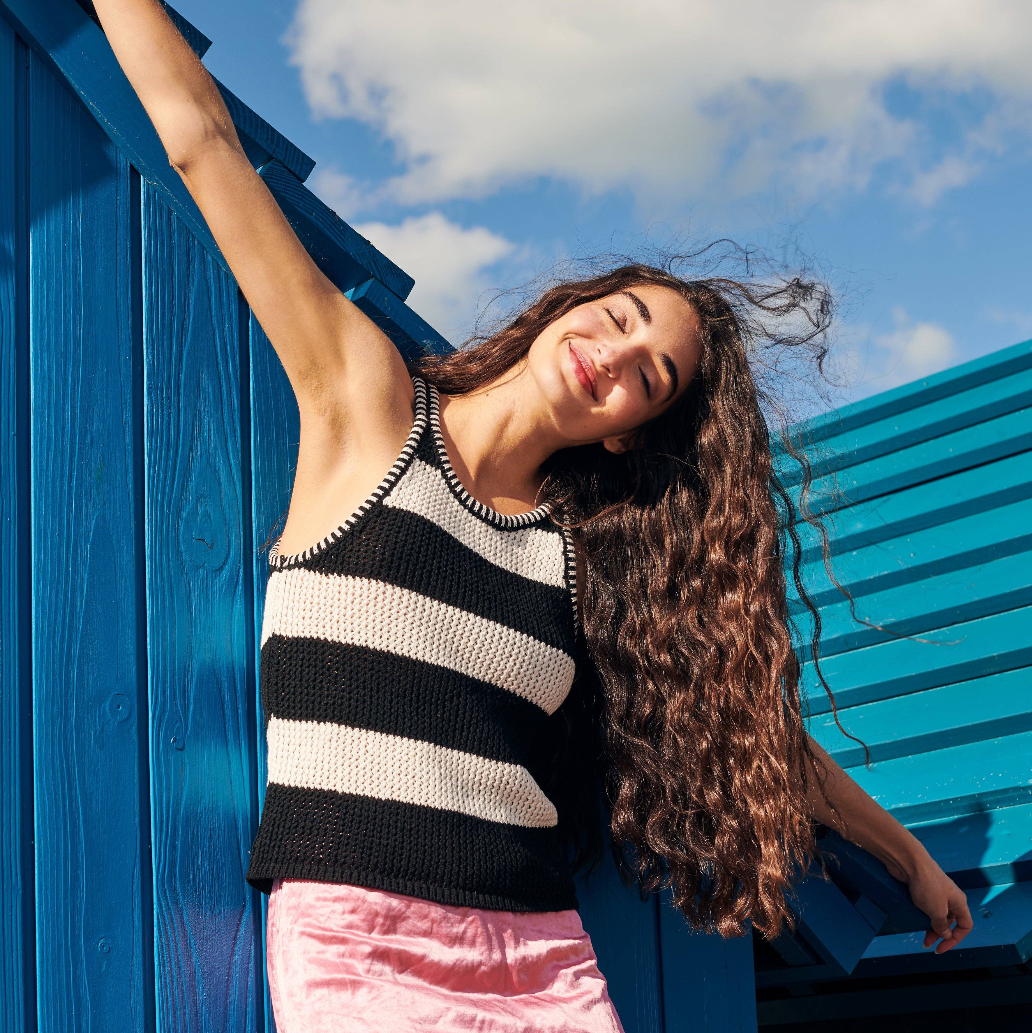 GiGi Knitwear - Mesh Cotton Tank Top in Black and White Stripe - Image 2