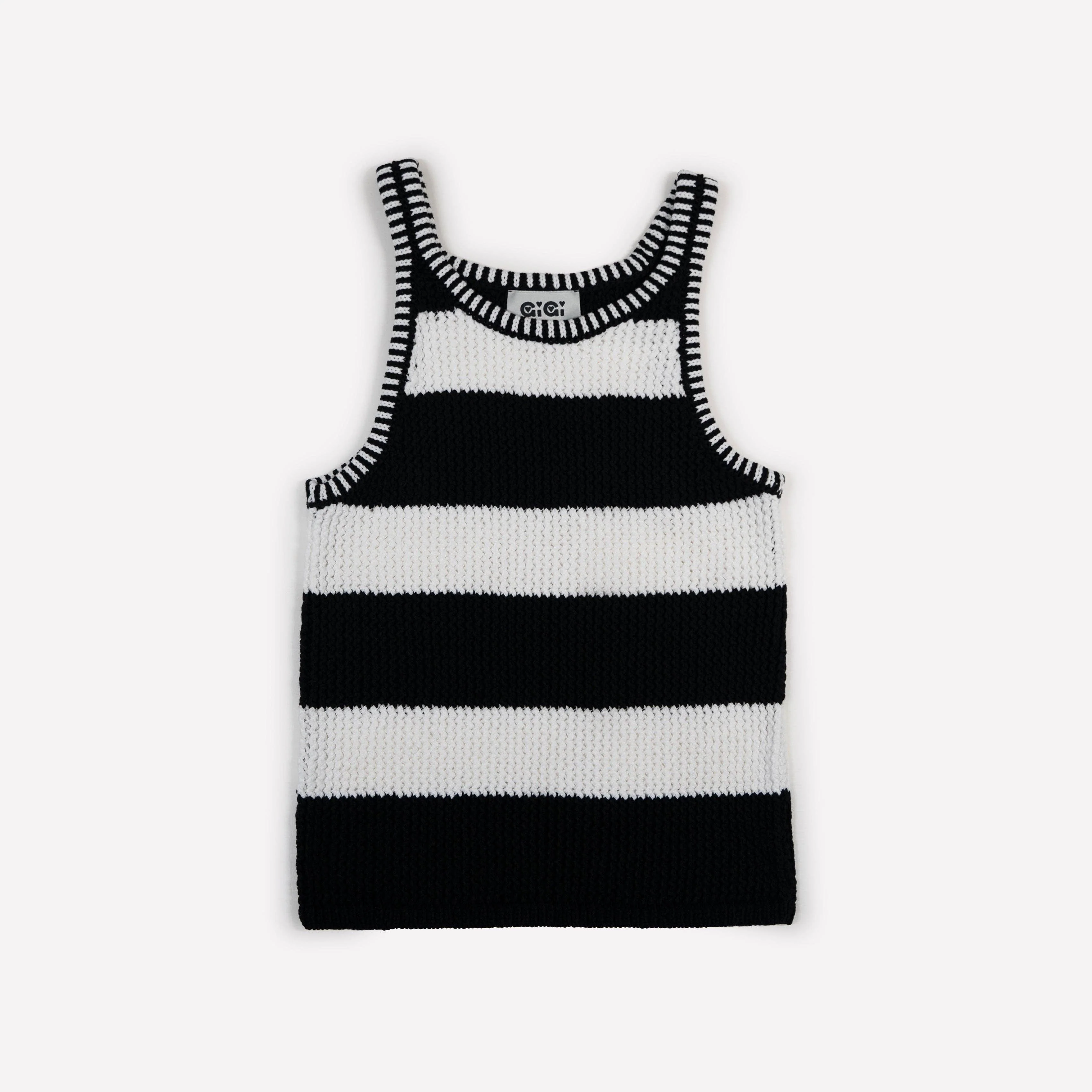 GiGi Knitwear - Mesh Cotton Tank Top in Black and White Stripe - Image 3
