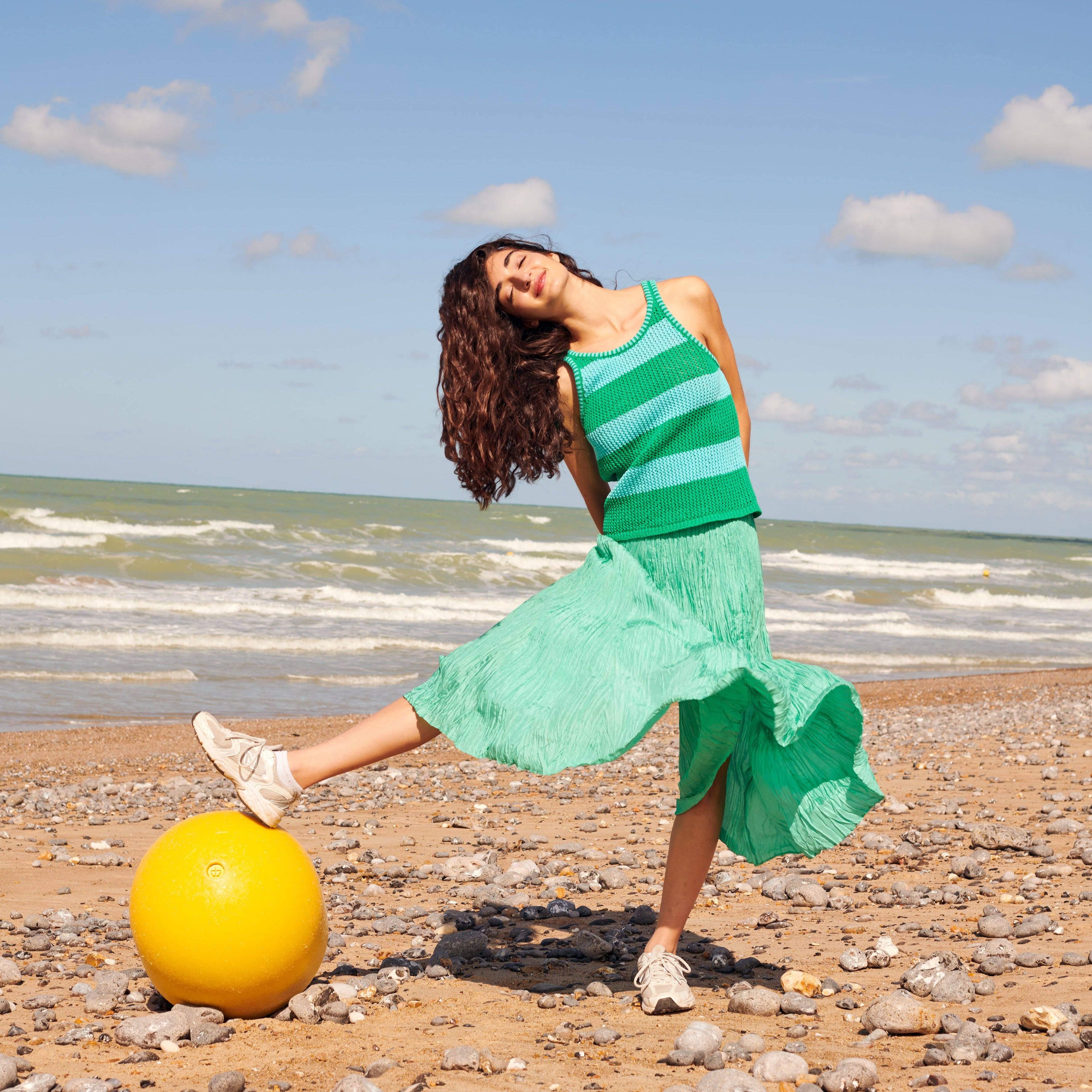GiGi Knitwear - Mesh Cotton Tank Top in Turquoise and Green Stripe - Image 2