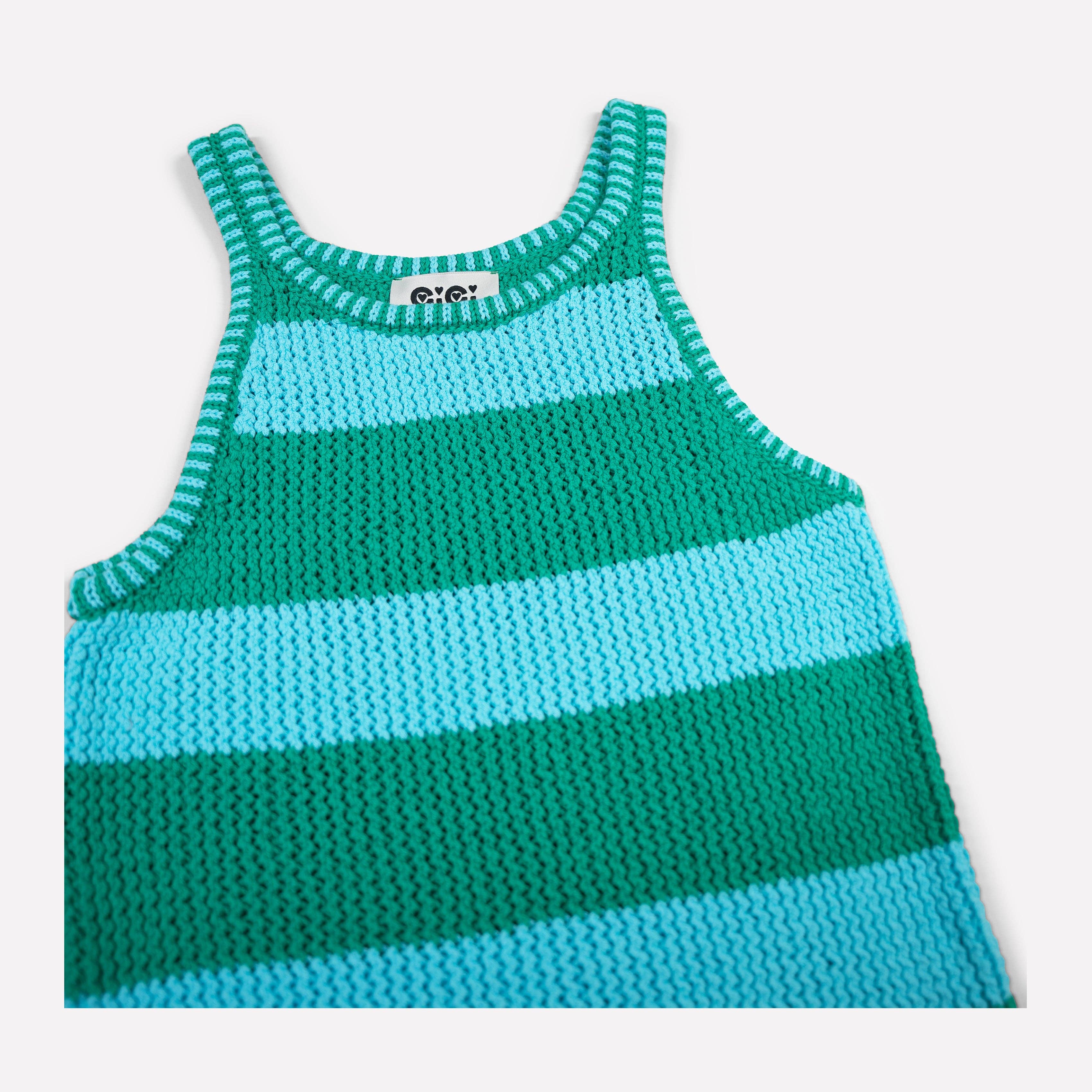 GiGi Knitwear - Mesh Cotton Tank Top in Turquoise and Green Stripe - Image 3