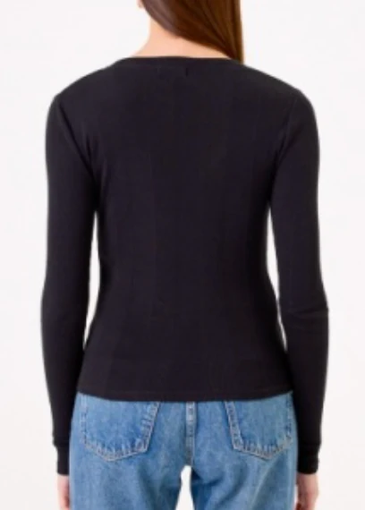 Goldie - Cotton Rib V-Neck With Buttons - Image 2