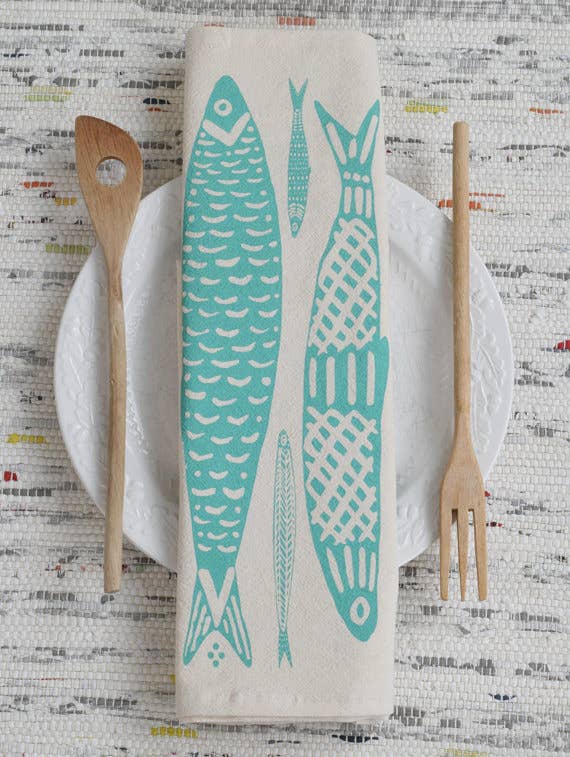 Hearth and Harrow - Sardines Tea Towel in Mint Green - Image 2