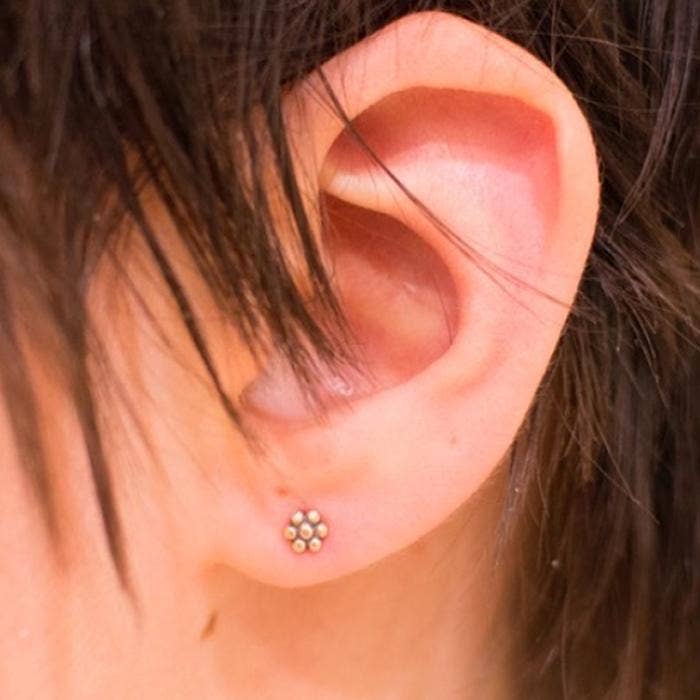 Jane Diaz NY - Tiny Granulated Flower Stud Earrings: Sterling Silver - Image 3
