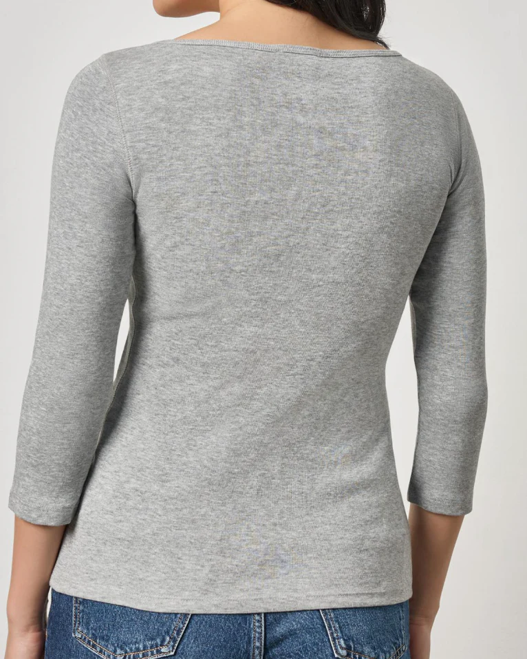 Lilla P - 3/4 Sleeve Boatneck Top - Heather Grey - Image 2