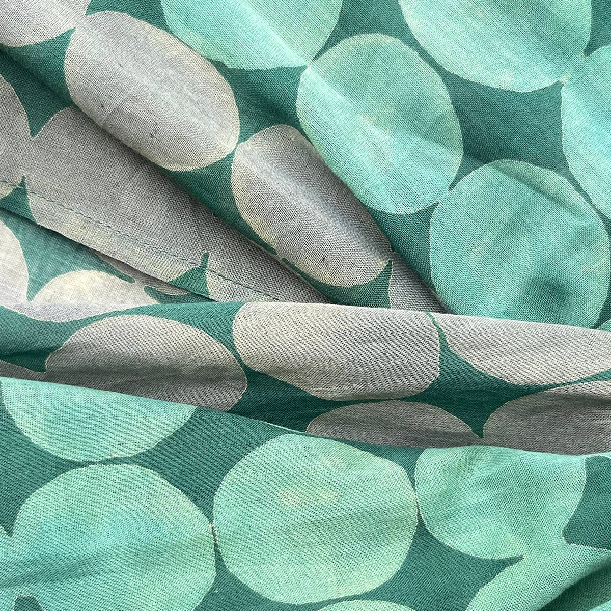 Little Journeys Chicago - Block Print Cotton Scarf - Big Circles Teal - Image 2