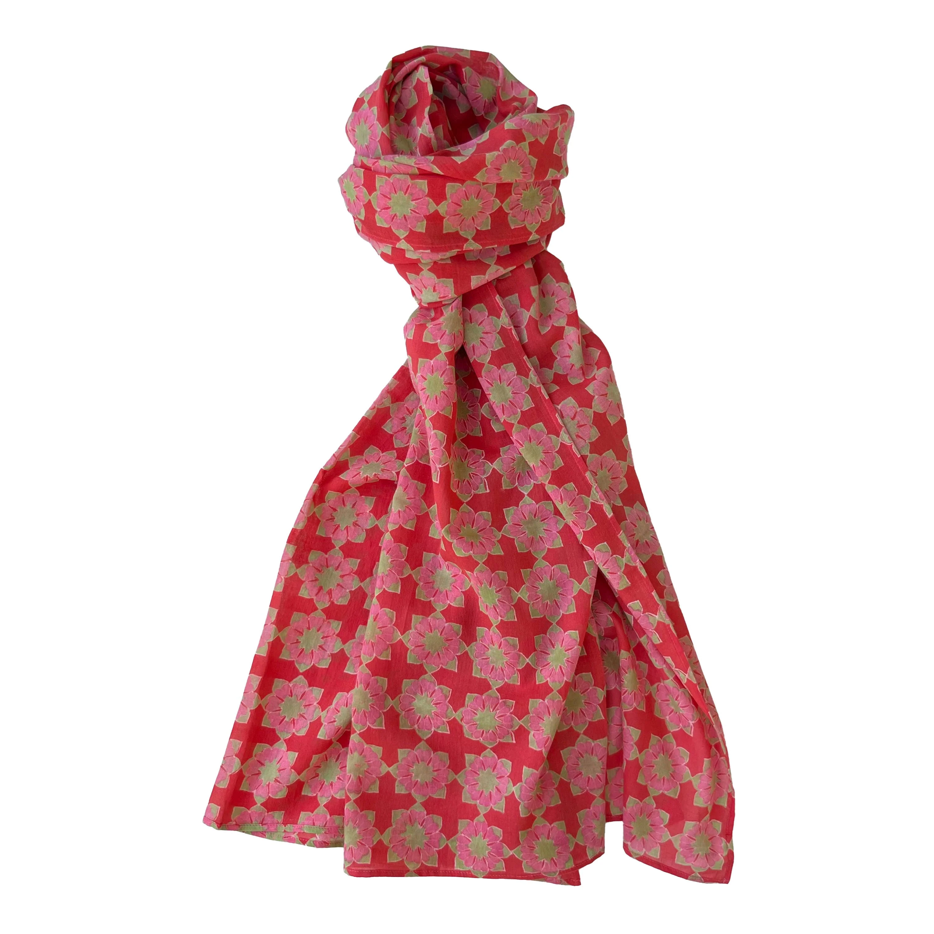 Little Journeys Chicago - Block Print Cotton Scarf - Octagonal Red