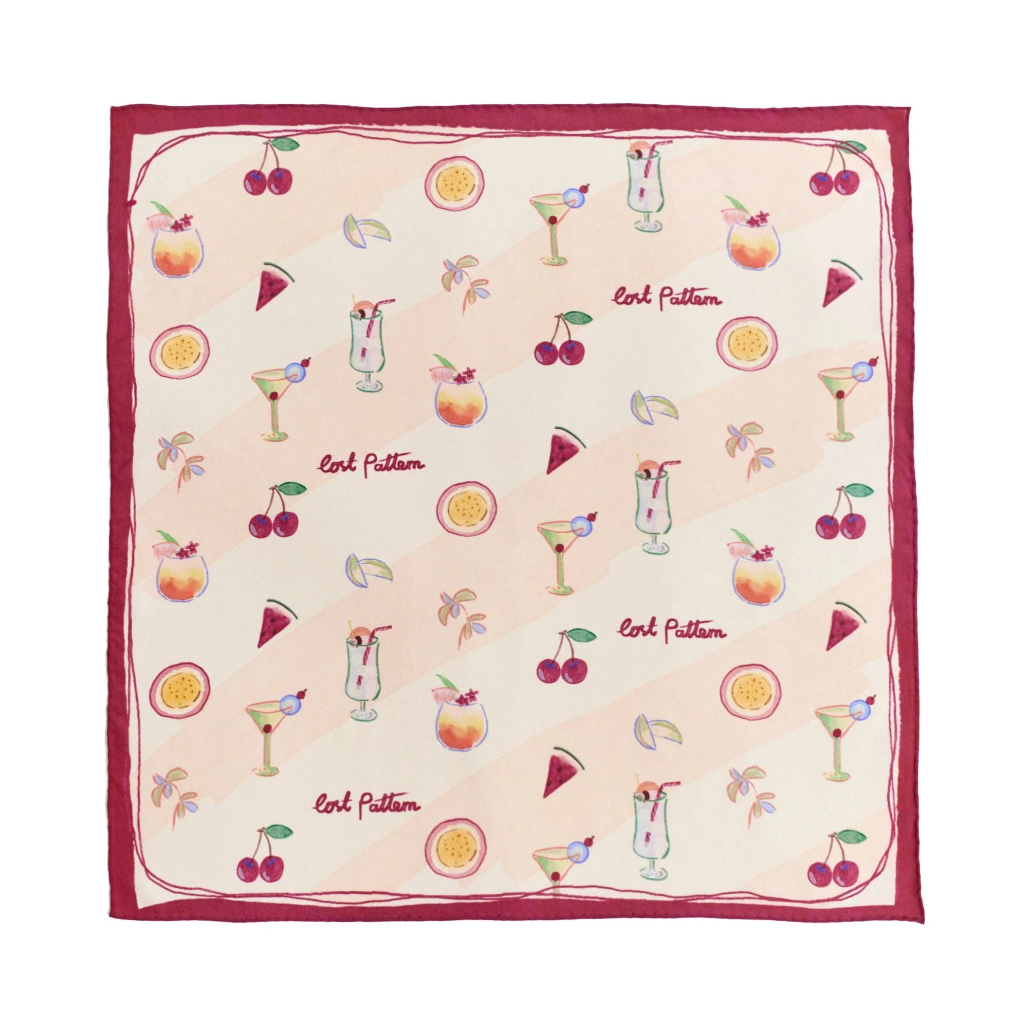 Lost Pattern Silk Bandana - Pink Martini
