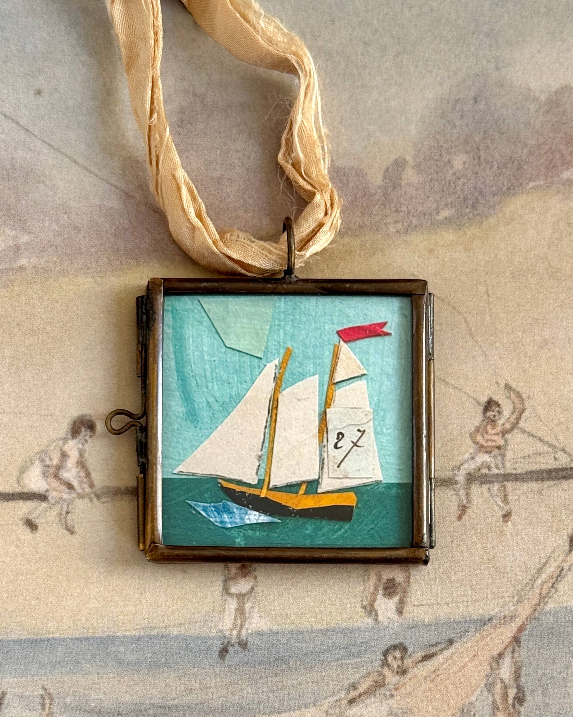 Maris Mirum - Square Sailboat - Art Locket Ornament