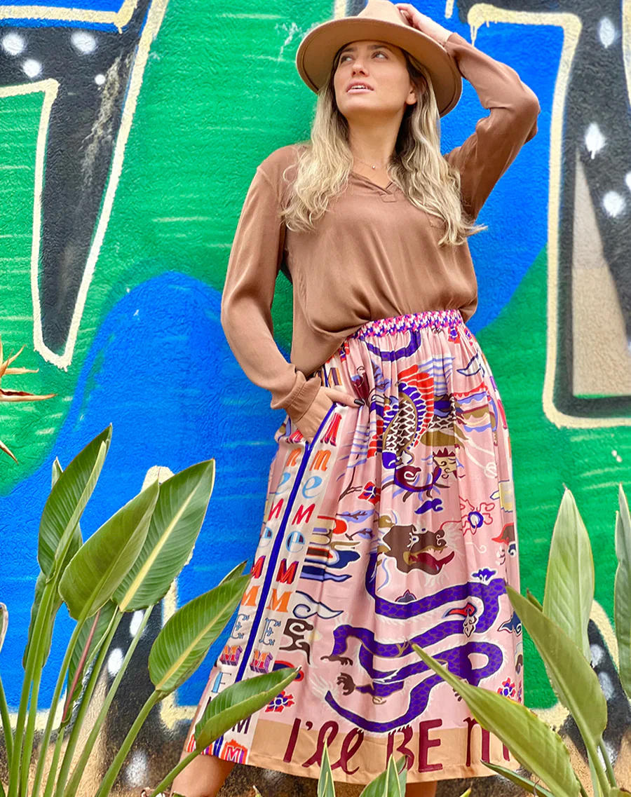 Me369 Joy Printed Skirt - Pink/Purple Dragon - Image 2