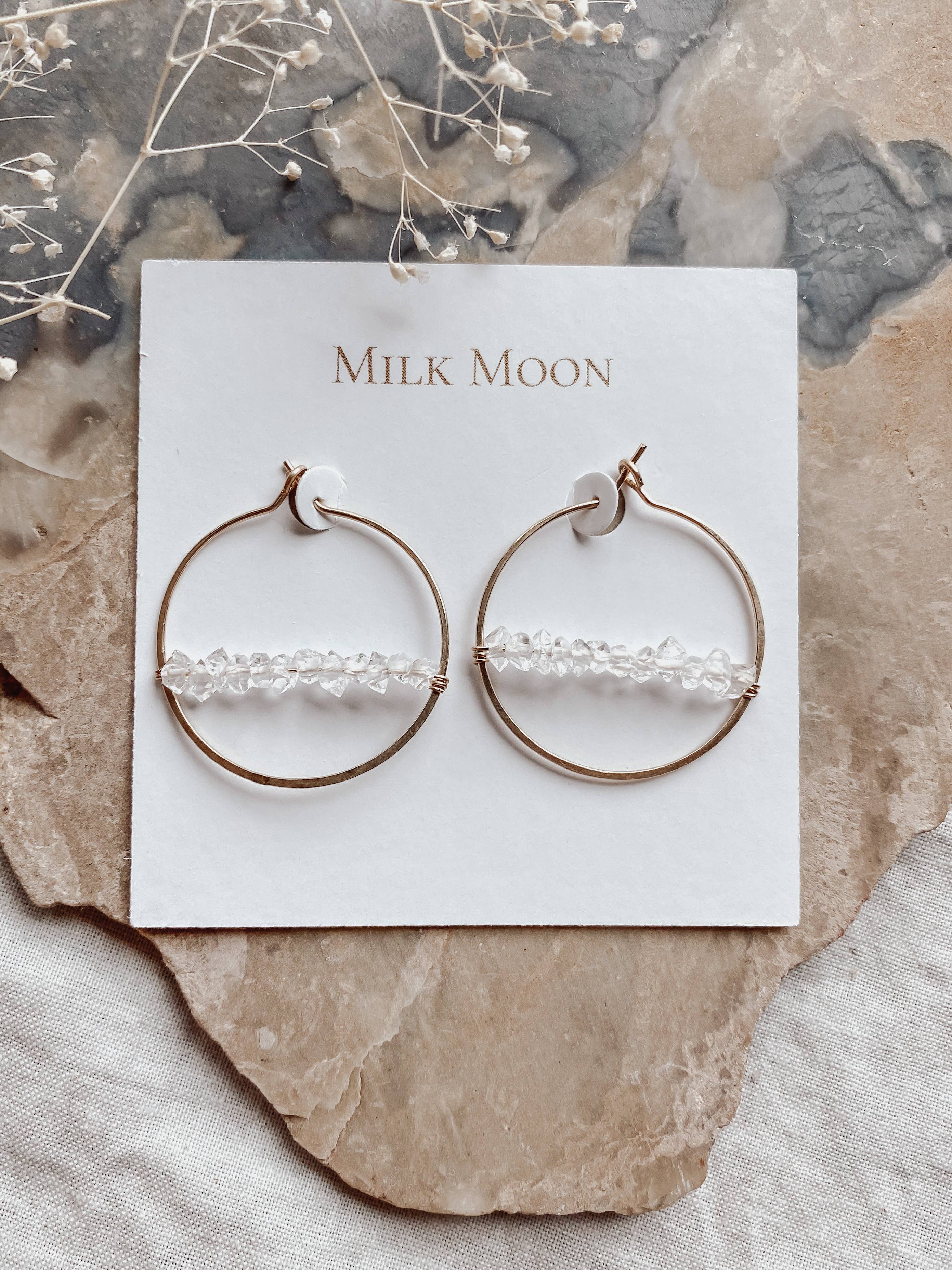 Milk Moon - Large Herkimer Diamond Hoops - Image 2