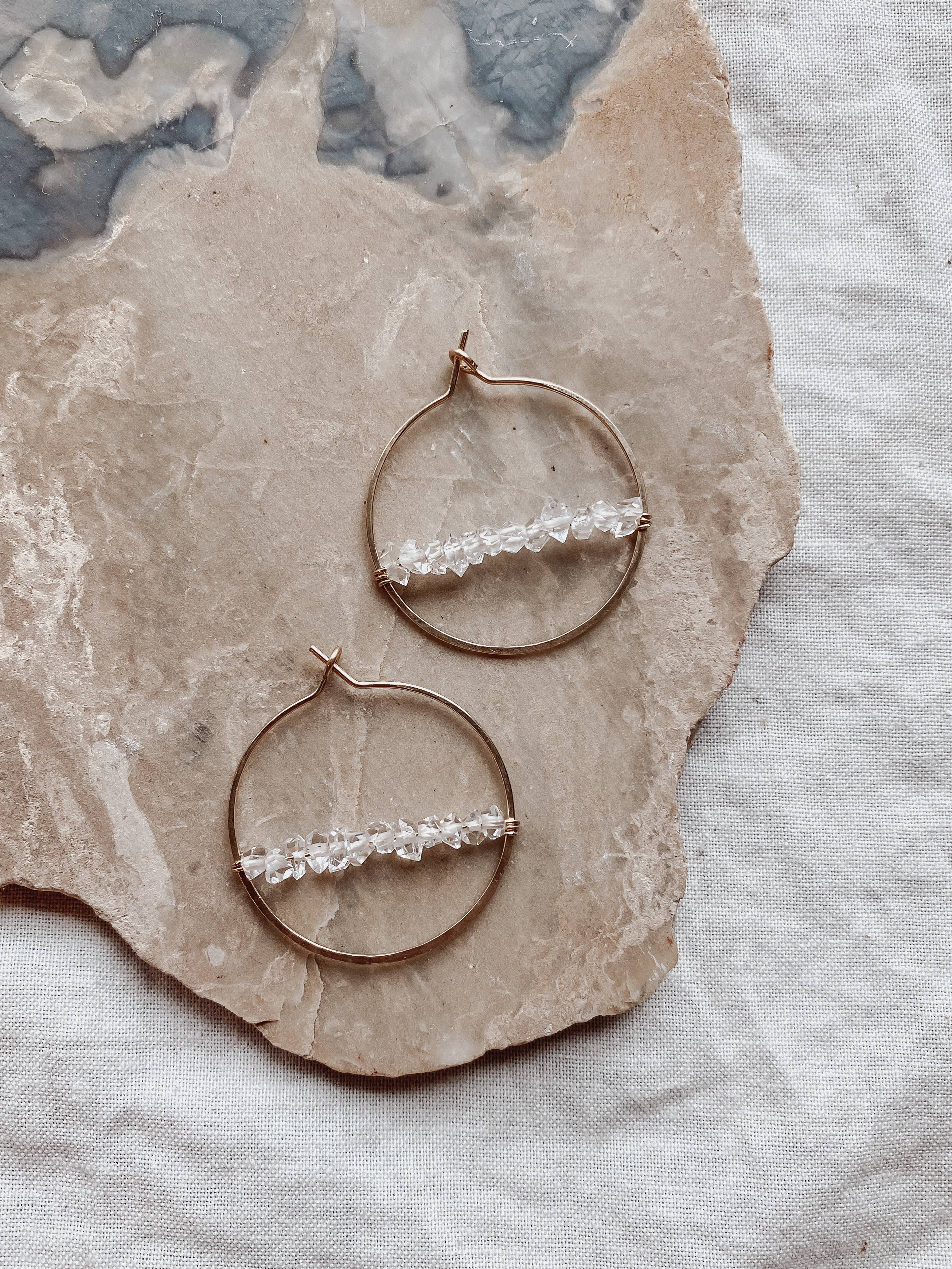 Milk Moon - Large Herkimer Diamond Hoops - Image 3