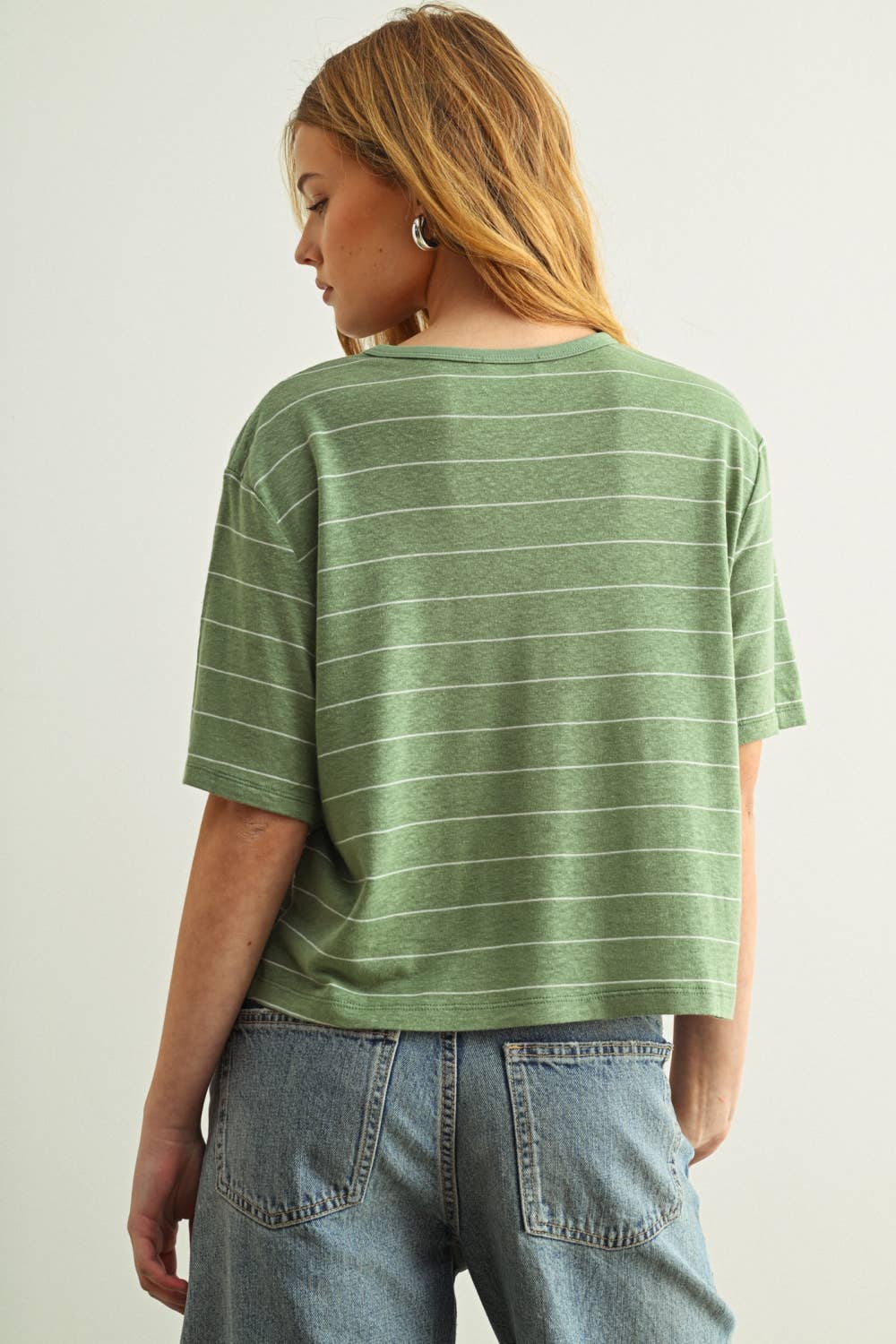 MIOU MUSE - GREEN STRIPE COTTON LINEN TOP - Image 3