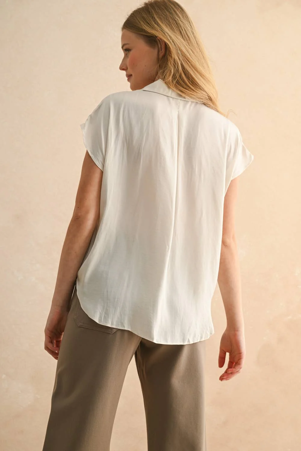 MIOU MUSE - Cream BUTTON DOWN CAP SLEEVE SHIRTS - Image 4