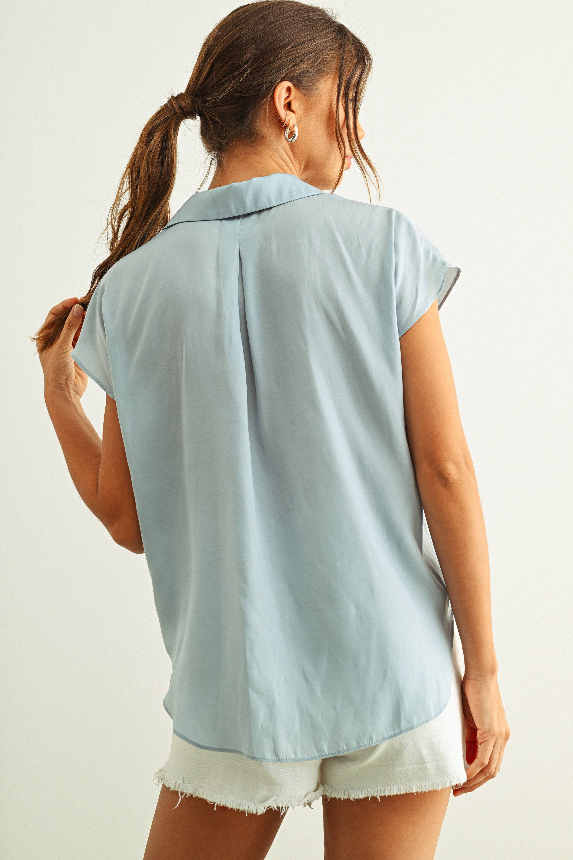 MIOU MUSE - Cream BUTTON DOWN CAP SLEEVE SHIRTS - Image 8