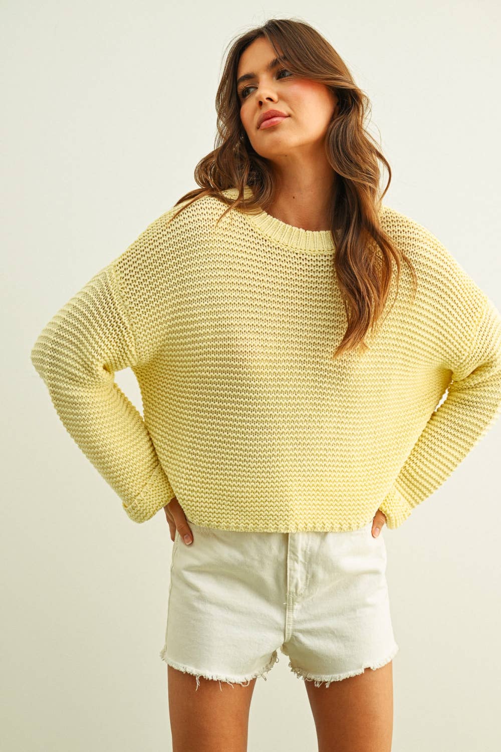 MIOU MUSE - YELLOW ROUND NECK KNITTED SWEATER - Image 3