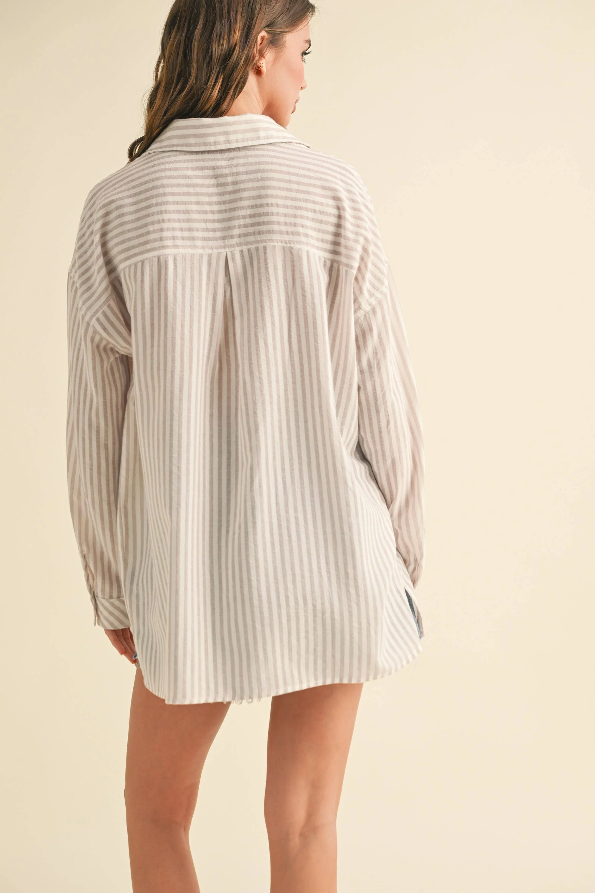 MIOU MUSE -STRIPED BUTTON DOWN SHIRT - Mustard - Image 4
