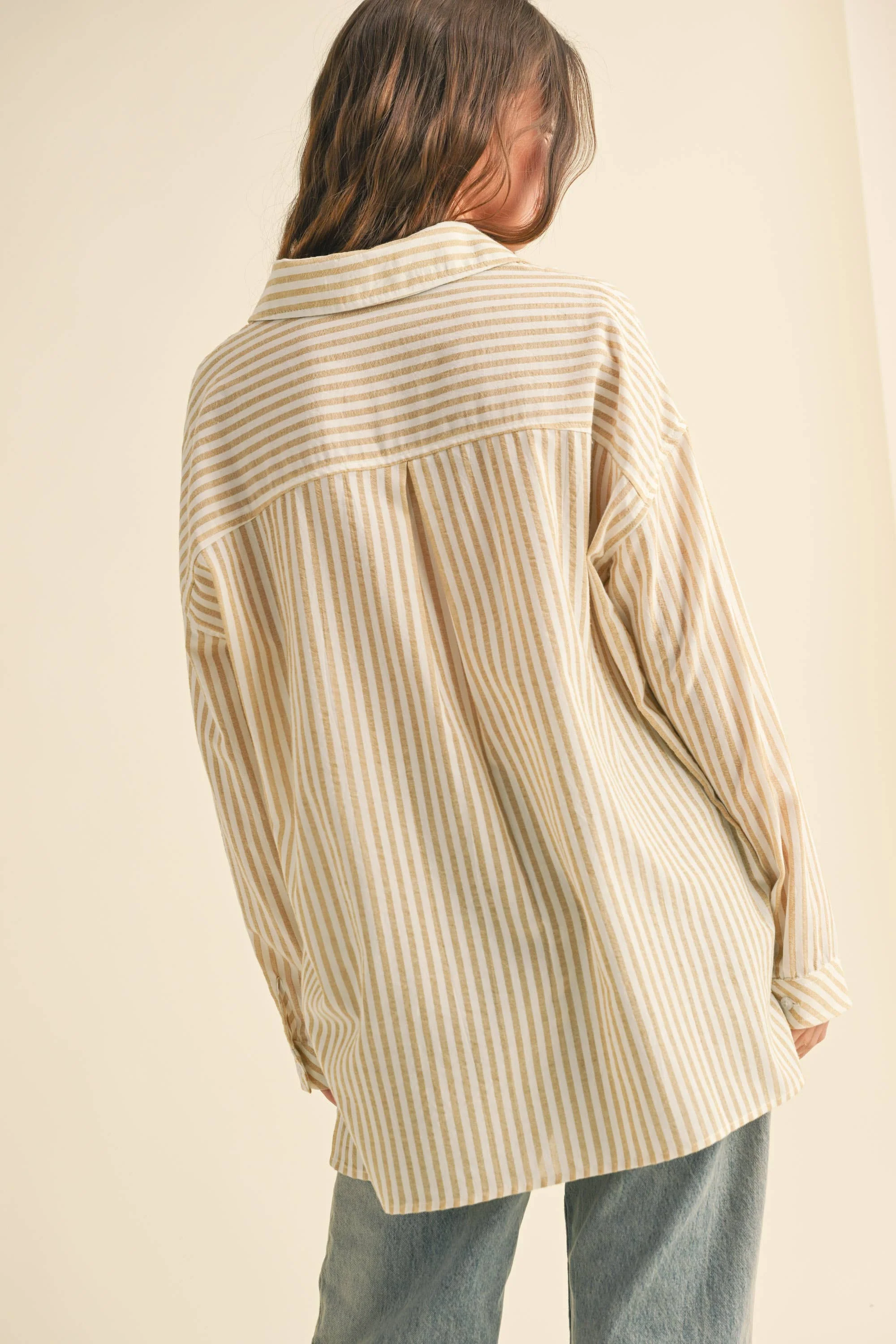 MIOU MUSE -STRIPED BUTTON DOWN SHIRT - Mustard - Image 8