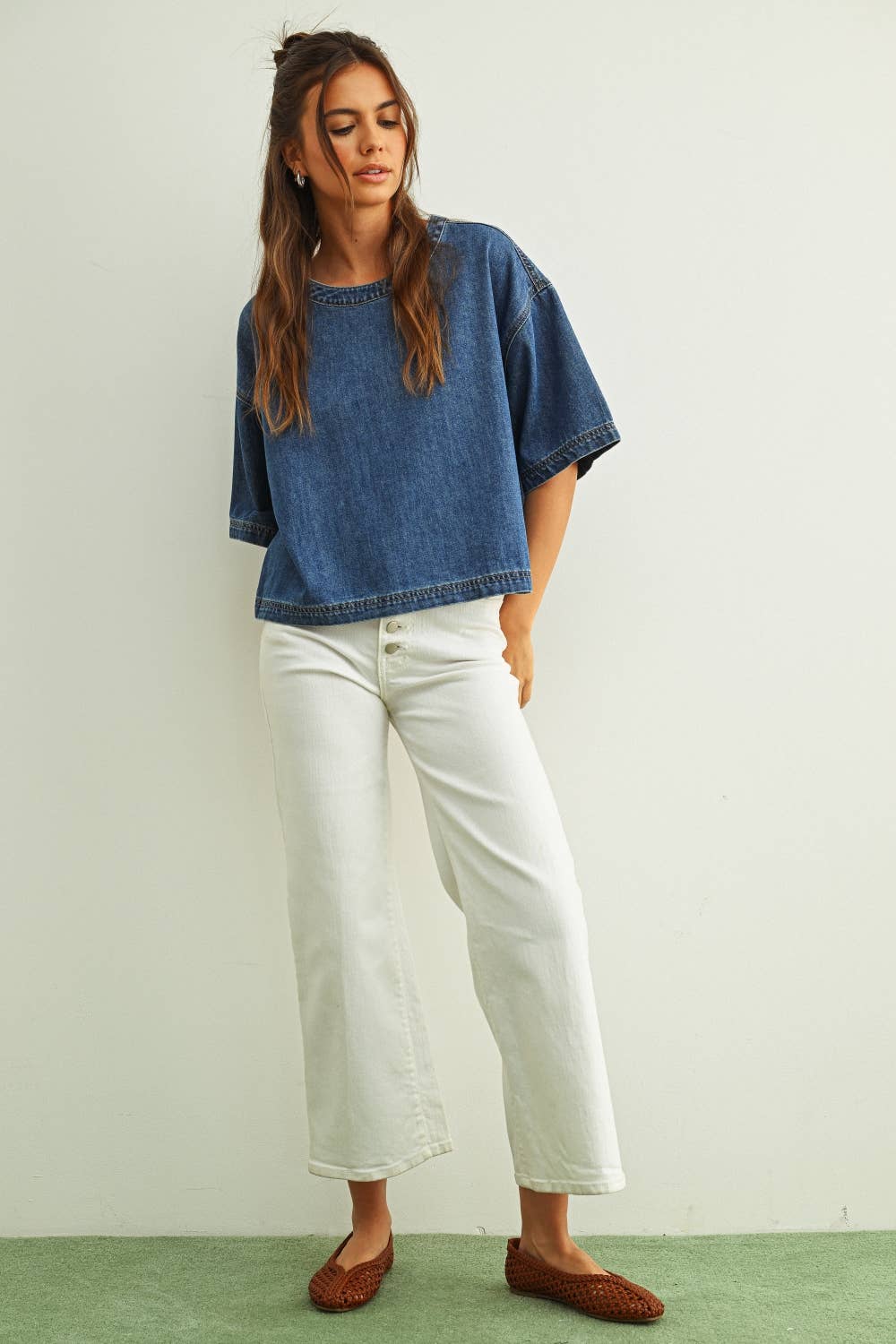 MIOU MUSE - DENIM SHORT SLEEVE TOP - Image 4