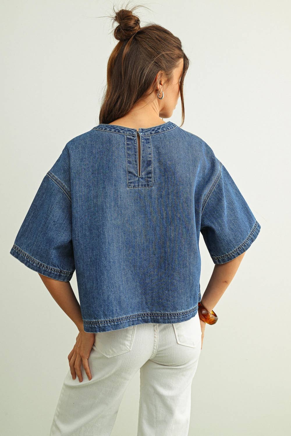 MIOU MUSE - DENIM SHORT SLEEVE TOP - Image 5