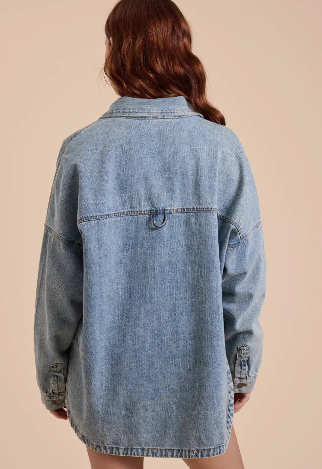 Miou Muse - Washed Snap Button Denim Shacket - Image 2