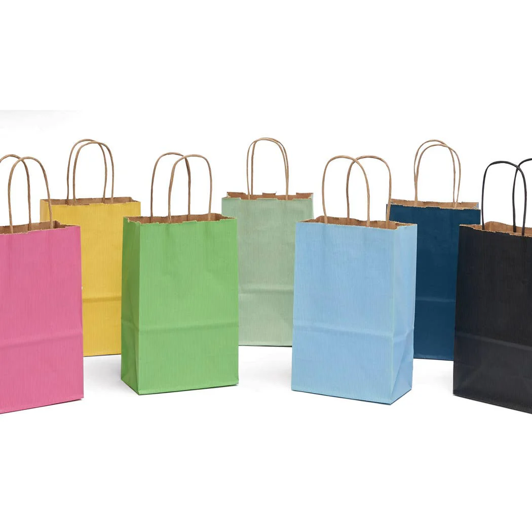 Nashville Wraps - Recycled Shadow Stripe Kraft Paper Retail Shopping Bags: Picket Fence / 100 Pack / Rose 5.5x3.25x8.375" - Image 3
