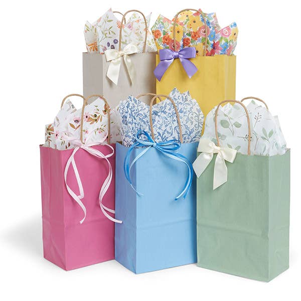 Nashville Wraps - Recycled Shadow Stripe Kraft Paper Retail Shopping Bags: Picket Fence / 25 Pack / Cub 8x4.75x10.5" - Image 2