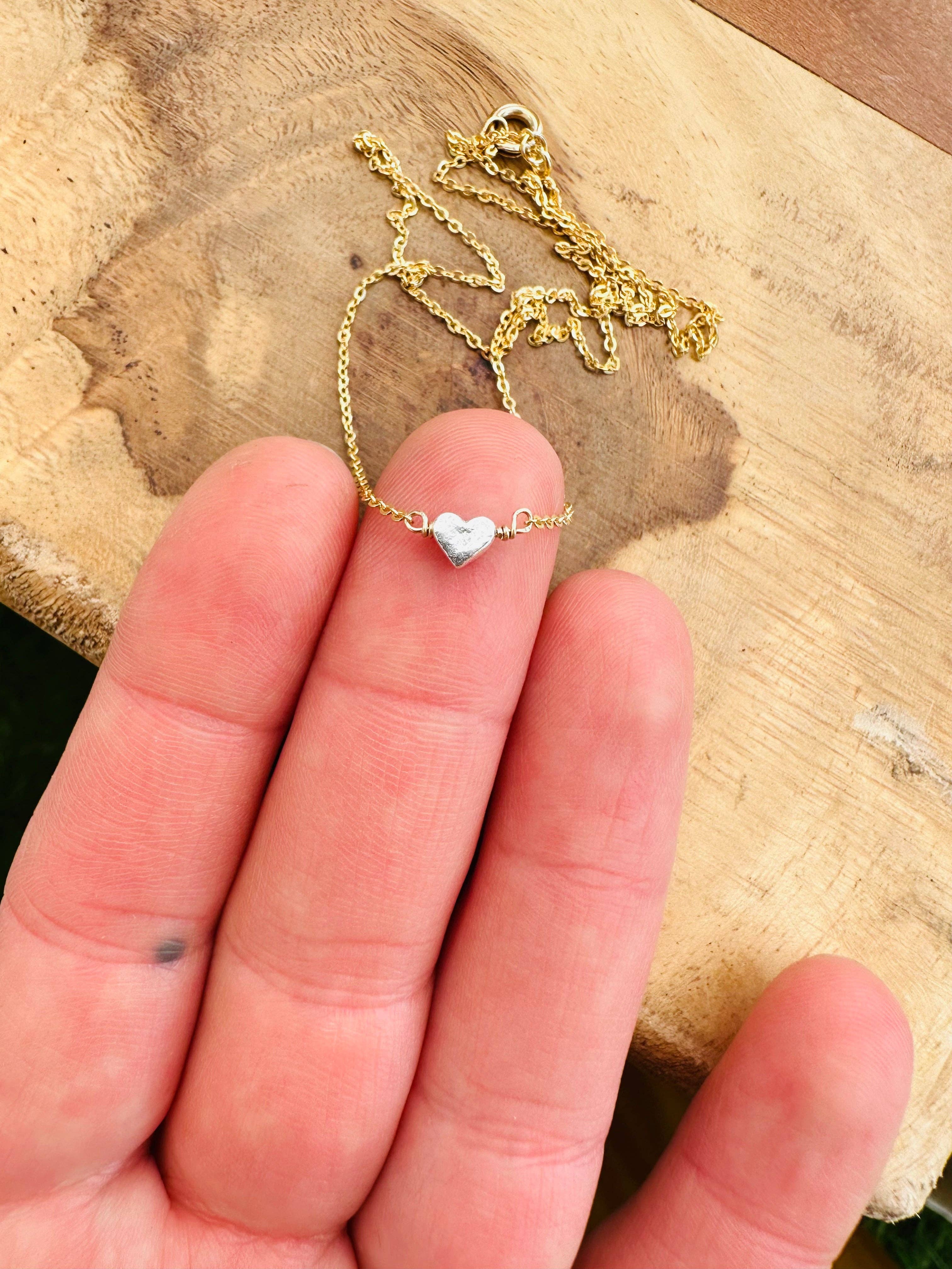 Notions of Lovely - Pixie Heart Necklace - 14k Gold Fill & Fine Silver: 16” - Image 4