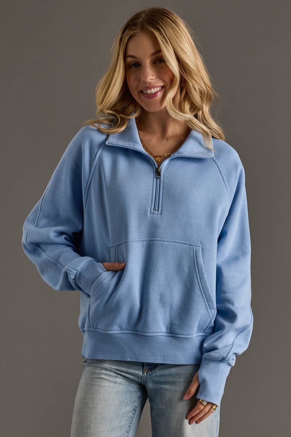 Panache Apparel Co. - Blue Quarter Zip Sweatshirt - Image 4