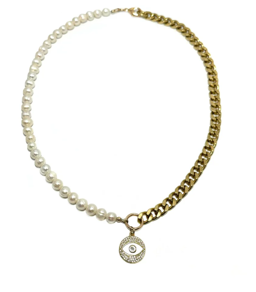 Rachel Nathan Pearl and Mother of Pearl Eye Necklace